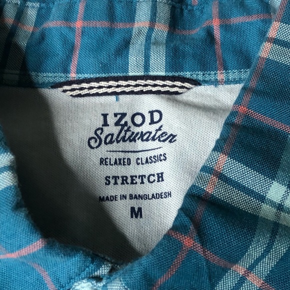 Izod Saltwater Mens Blue Medium Flannel Shirt Top - Picture 3 of 4